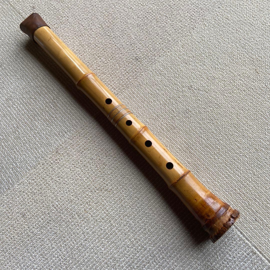 210尺八 一尺六寸管本体 竹製 5穴昌斎？銘