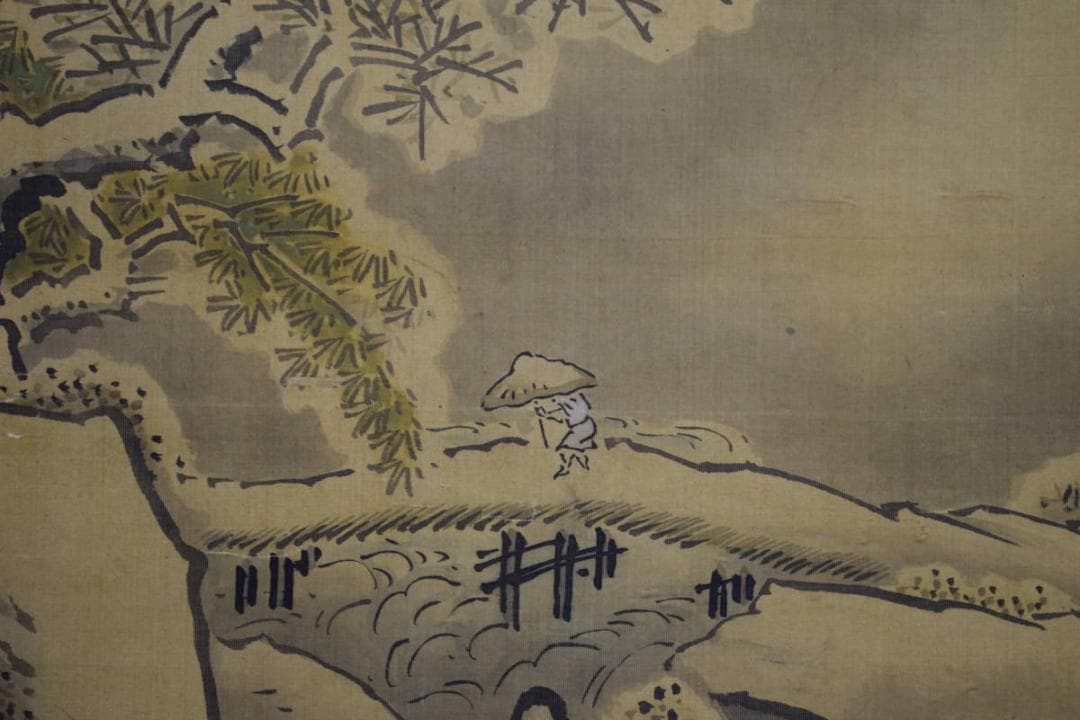 模写/狩野探幽/山水図/布袋屋掛軸HI-317