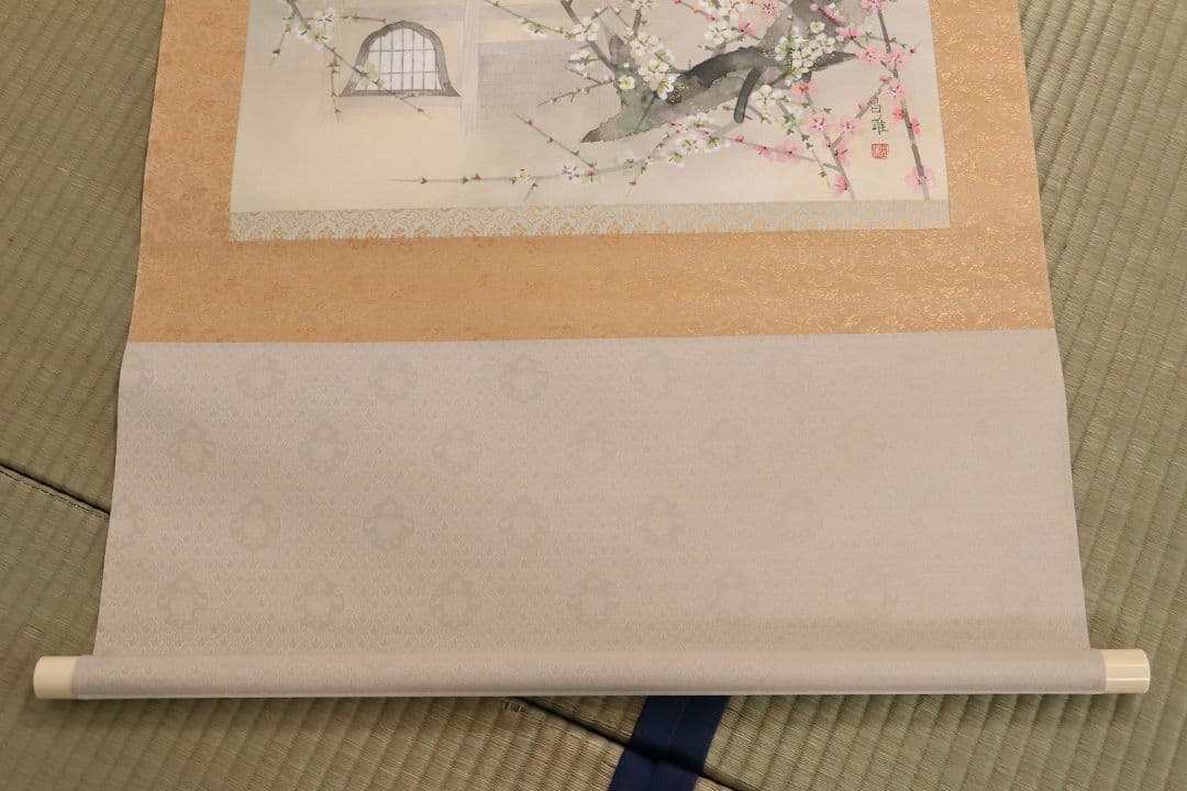 真作】日本画 宮本昌雄「梅の寺」絹本 掛け軸 木箱 横物 MA434 - メルカリ