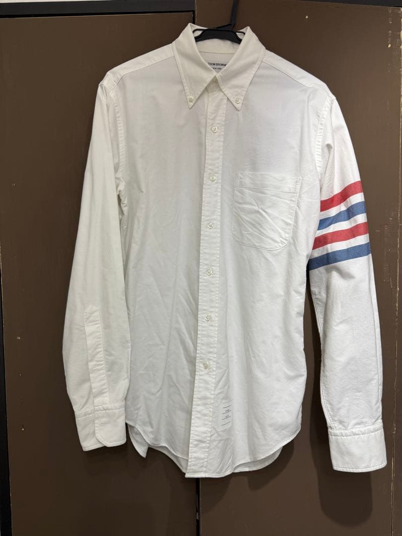 THOM BROWNE ホワイト長袖シャツ ストライプアーム