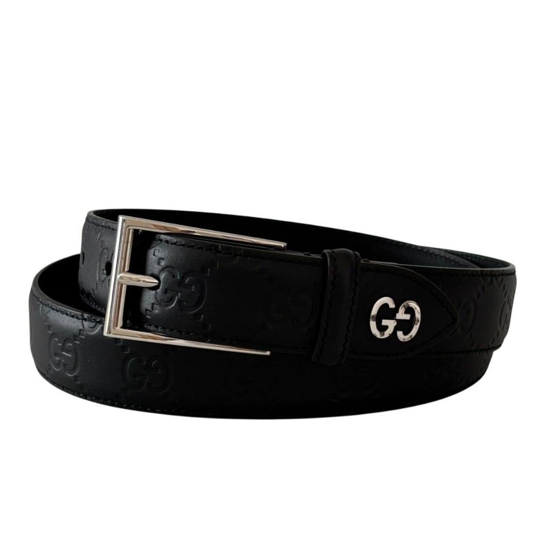 GUCCI グッチ 480199 グッチシマ ベルト ロゴ レザー ブラック