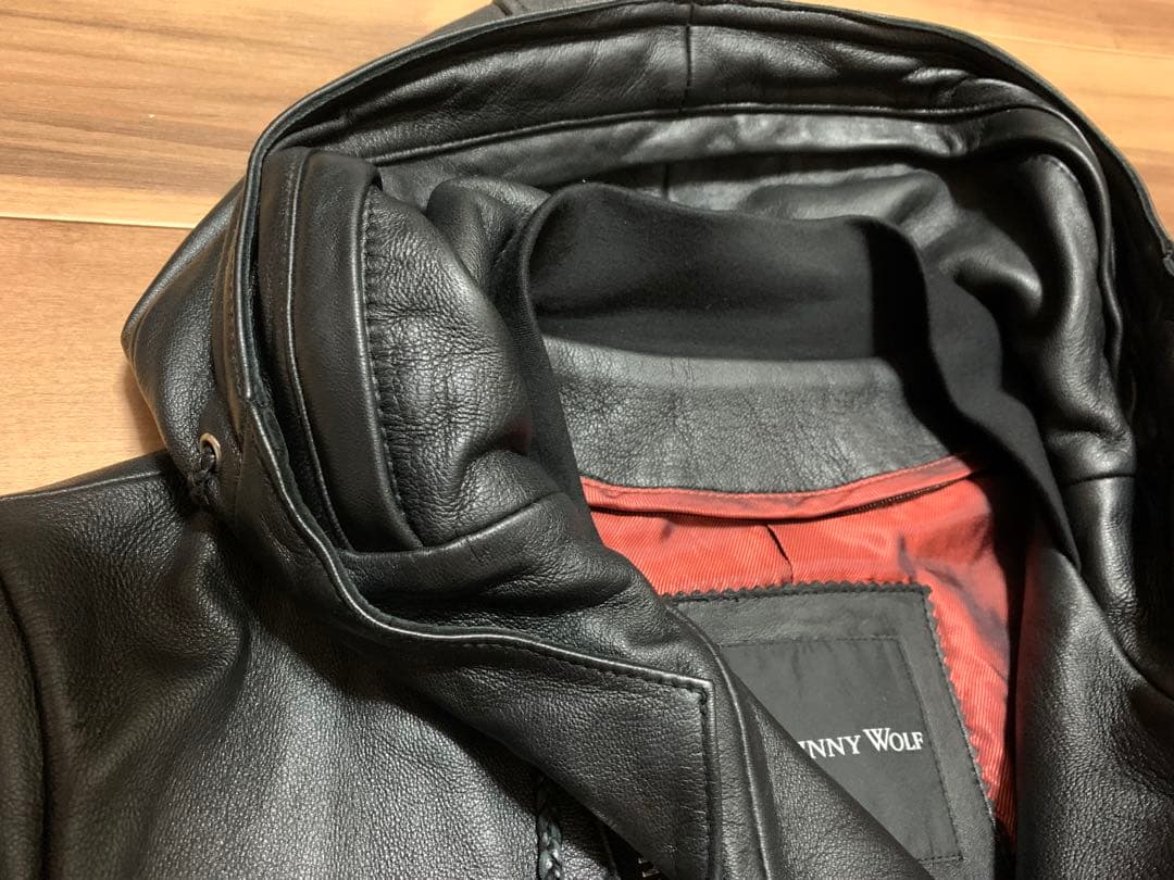 美品】ジョニーウルフ レザージャケット パーカー ライダース 羊革 黒