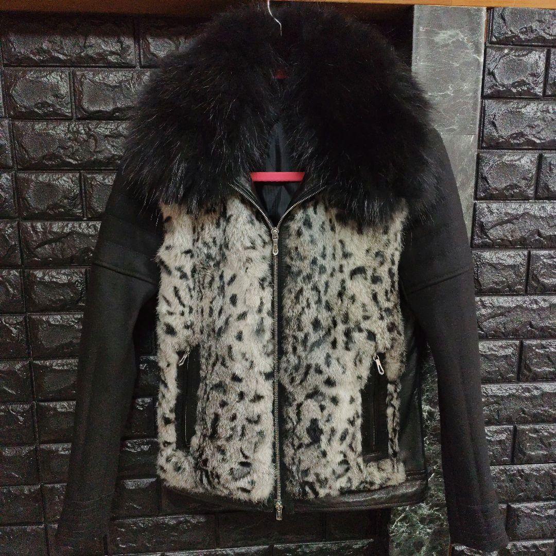 よ　美品５３５１プールオム 羊革×ラビットファージャケットラクーンファーＭ