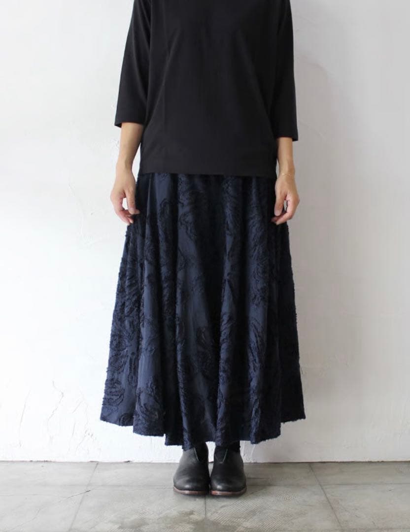 SUSURI ススリ トラピーズスカート 花柄 navy