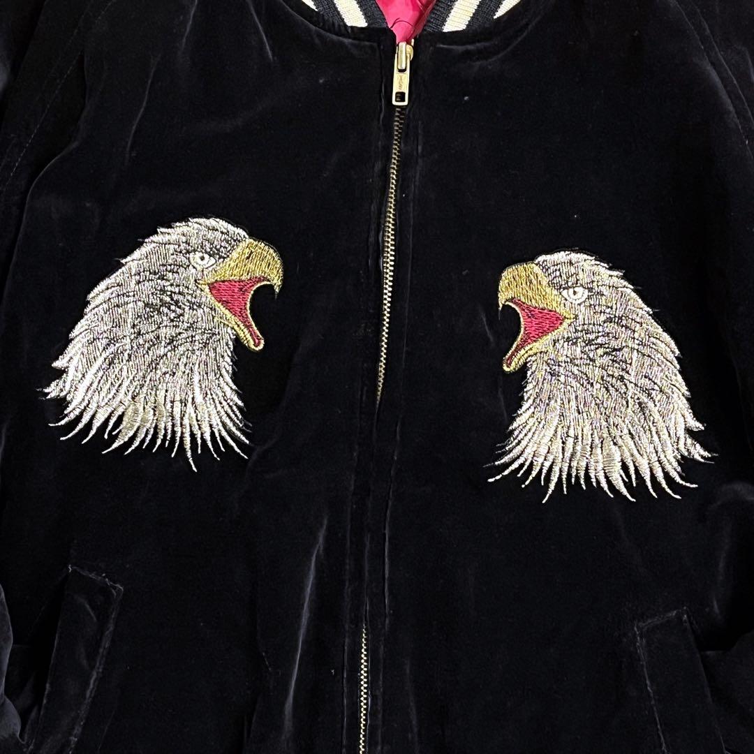 CORSAIREコルセアヴィンテージ別珍スカジャン鷹龍刺繍ブラック黒L