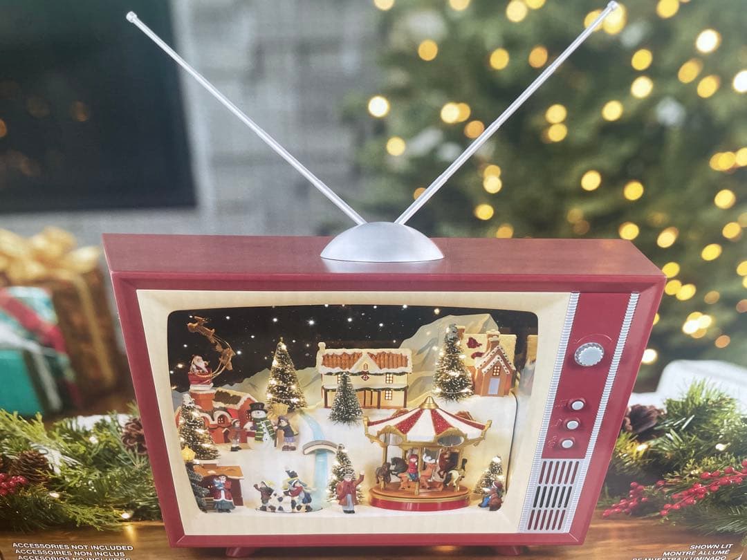 新品 クリスマス レトロ TV ライト & ミュージック付 点灯電動オルゴール