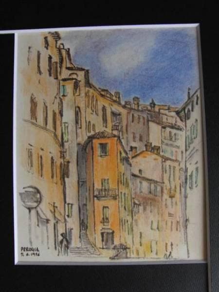 守屋多々志、街角の家（ペルージア）、希少な額装用画集より、美品