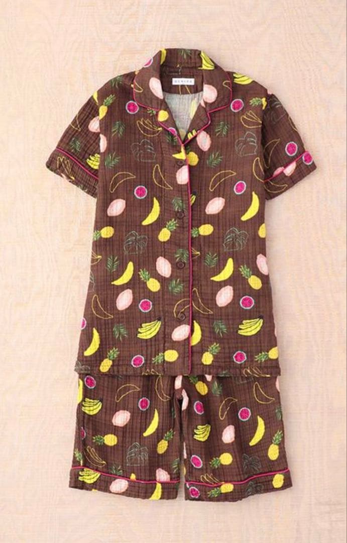 クレープガーゼ UCHINO 半袖 レディース パジャマ　ブラウン　M