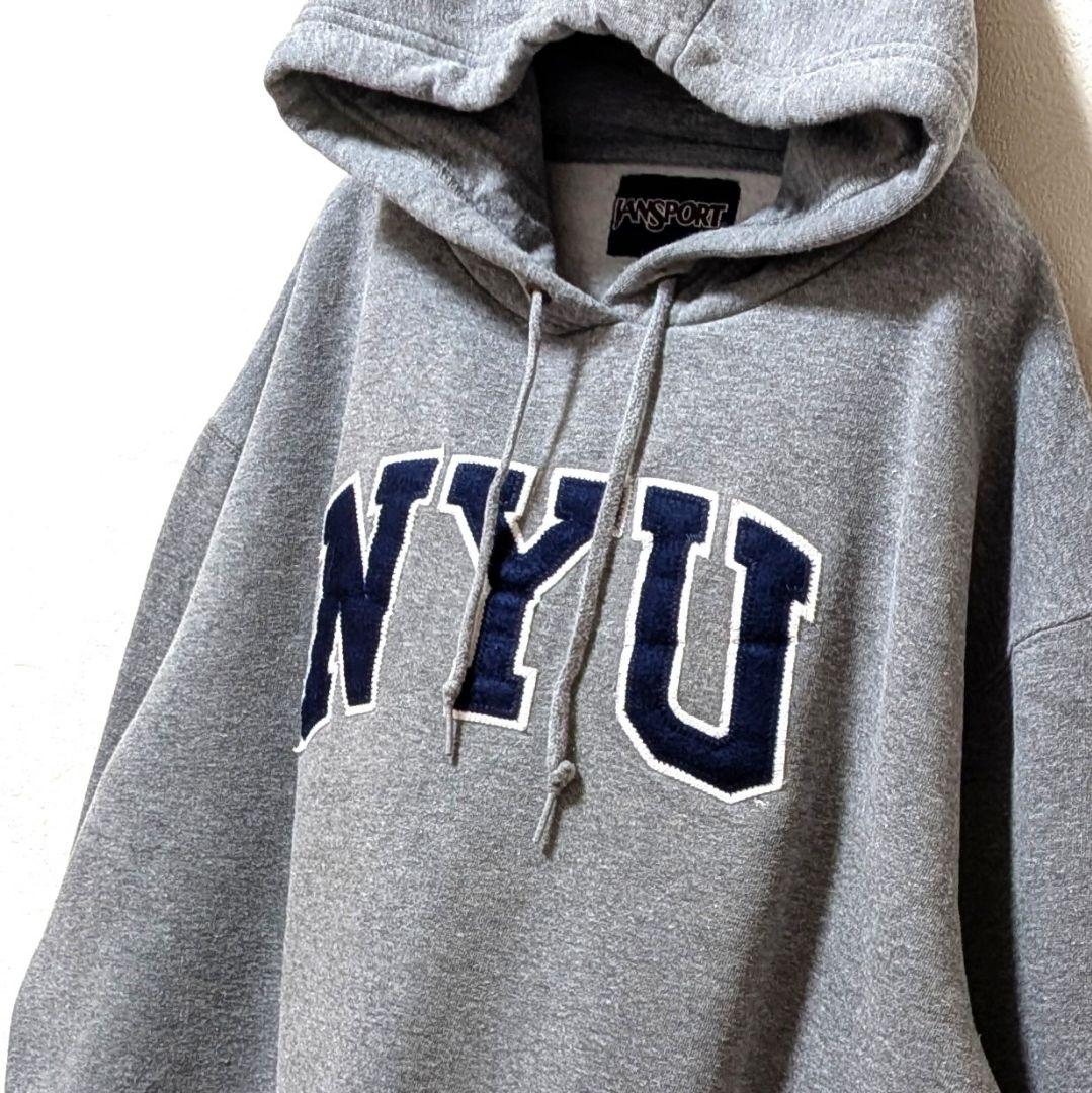 3点ジャンスポーツ NYU 刺繍 スウェットパーカー グレー 灰色 L 古着
