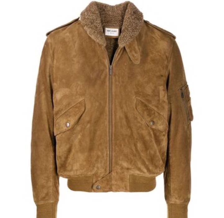 サンローランムートン46スエードレザーボンバーブルゾンライダース