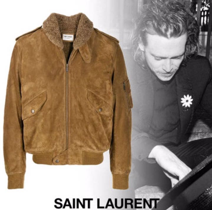 サンローランムートン46スエードレザーボンバーブルゾンライダース