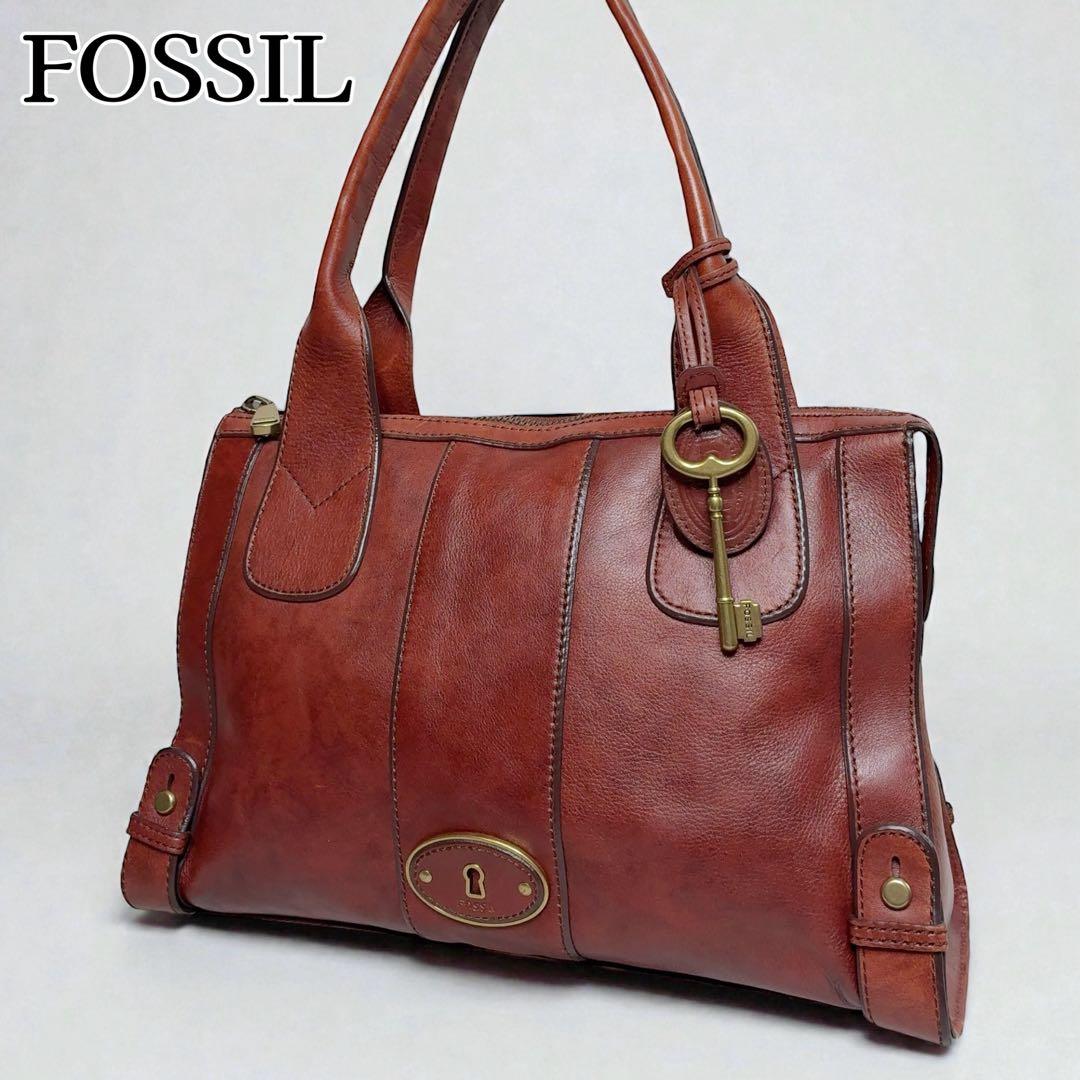FOSSIL トートバッグ カギ アンティーク A4 ゴールド金具 クラシック