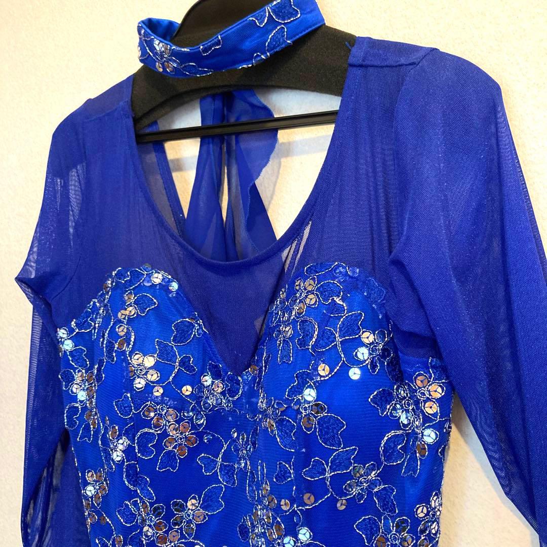 社交ダンスドレス モダン スタンダード チョーカー付き ブルー - メルカリ