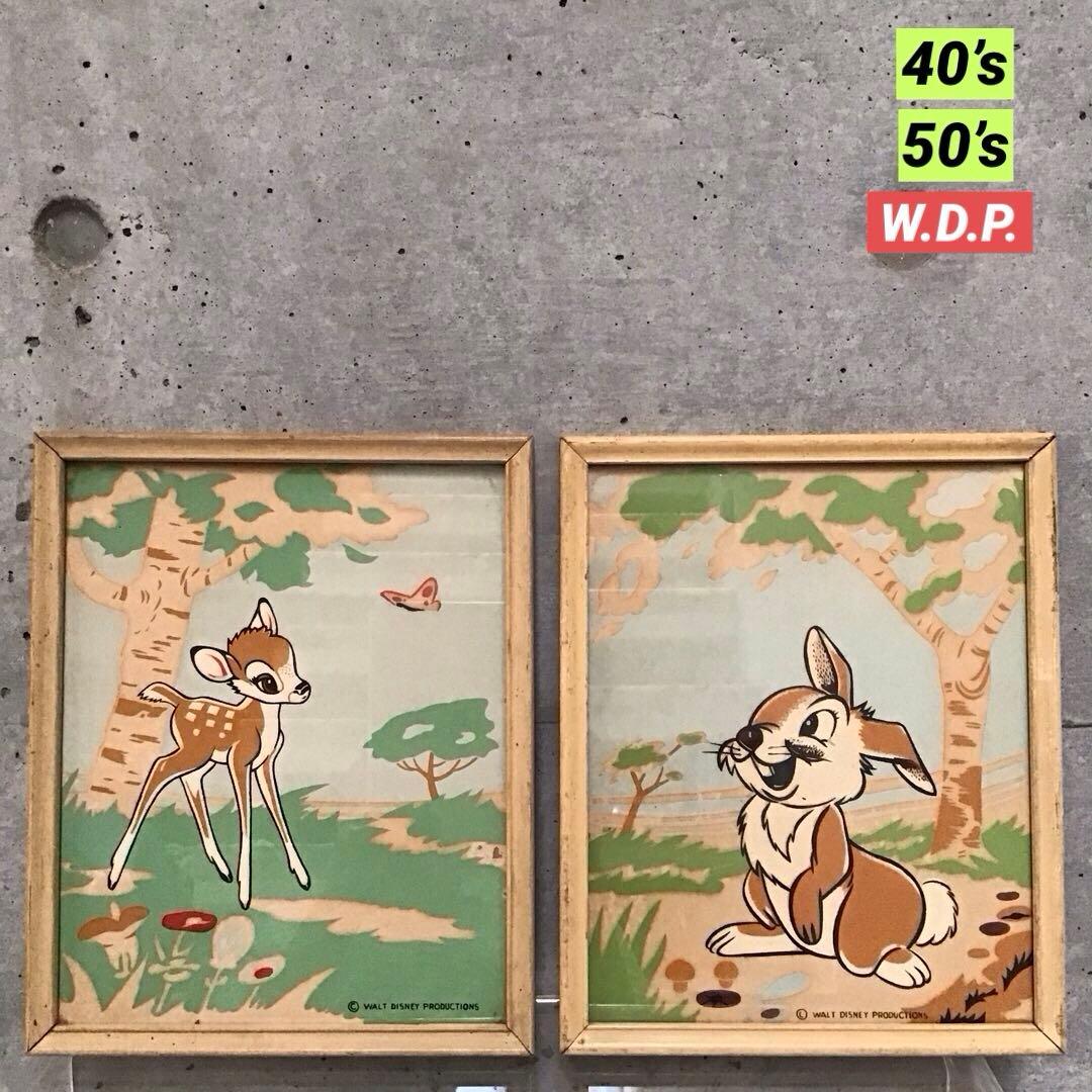 40s 50s バンビ ＆ サンバー ビンテージ 絵画 W.D.P.