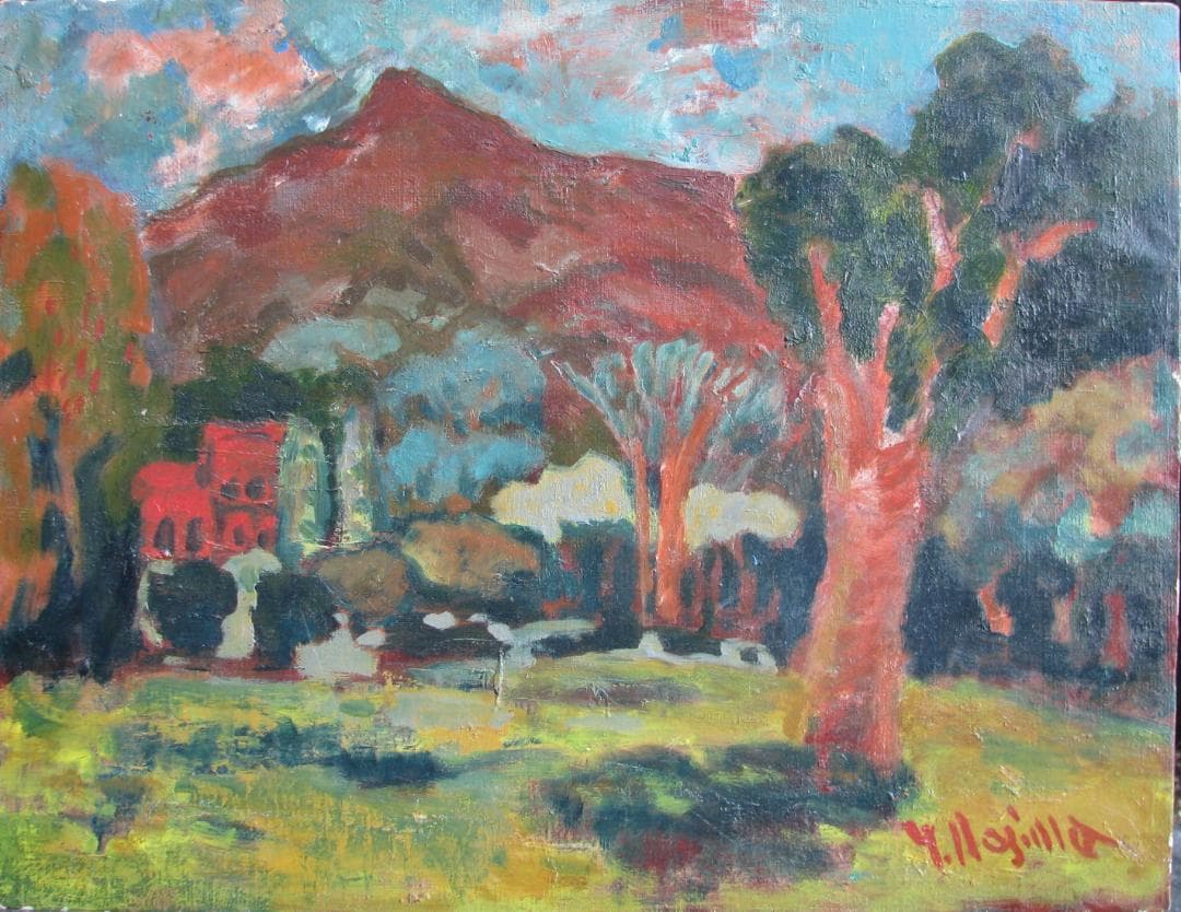 野嶋佳浩「比叡山（植物園より眺む」P10号油彩,京都東峰美術旧蔵,額なし