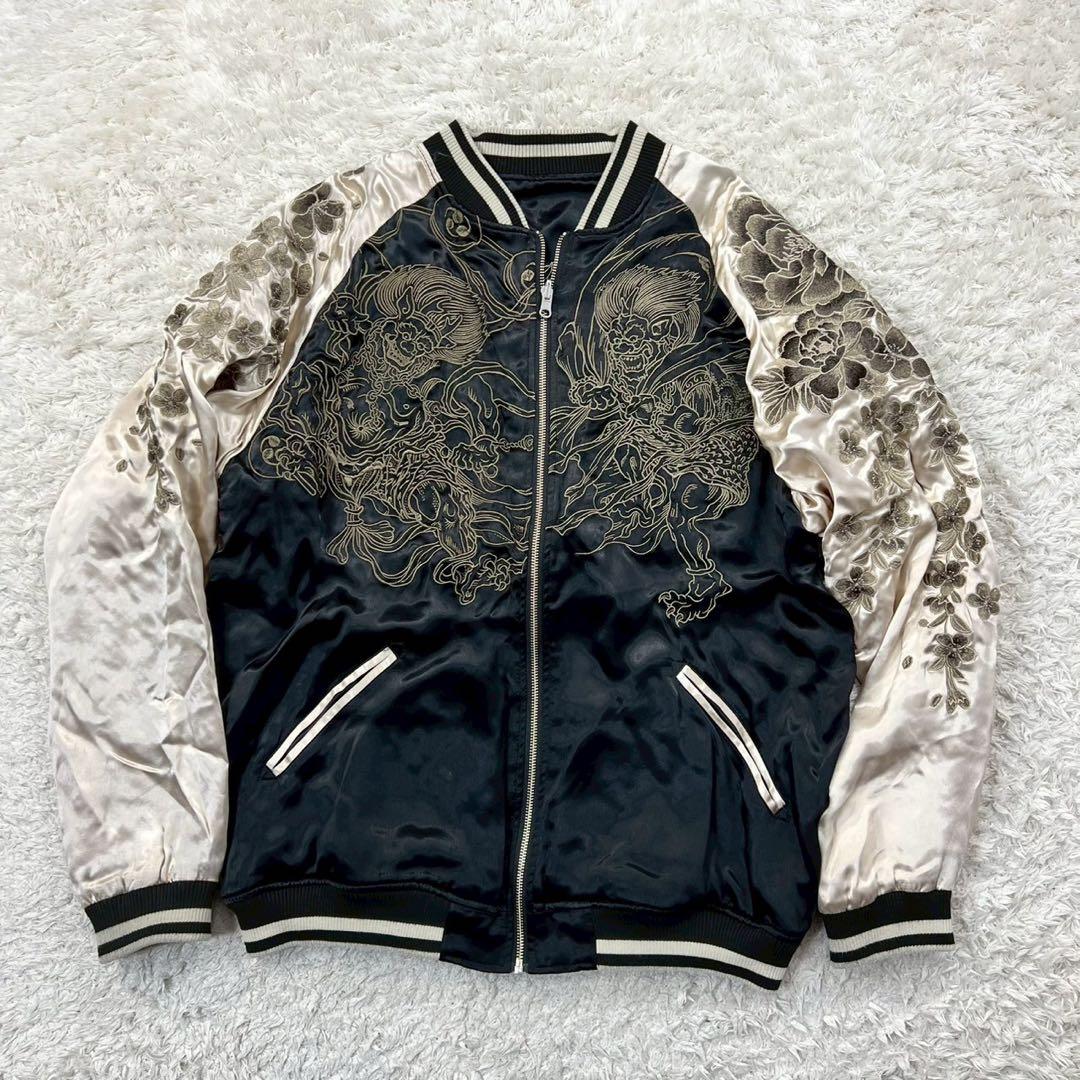 美品✨絡繰魂 粋 リバーシブルスカジャン 風神雷神 ジップアップ 和柄 XXL 美品✨絡繰魂 粋 リバーシブルスカジャン 風神雷神 ジップアップ 和柄