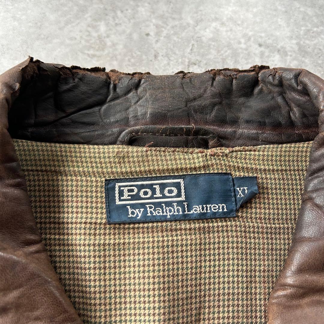 90s ラルフローレン レザージャケット スウィングトップ型 ブラウン XL