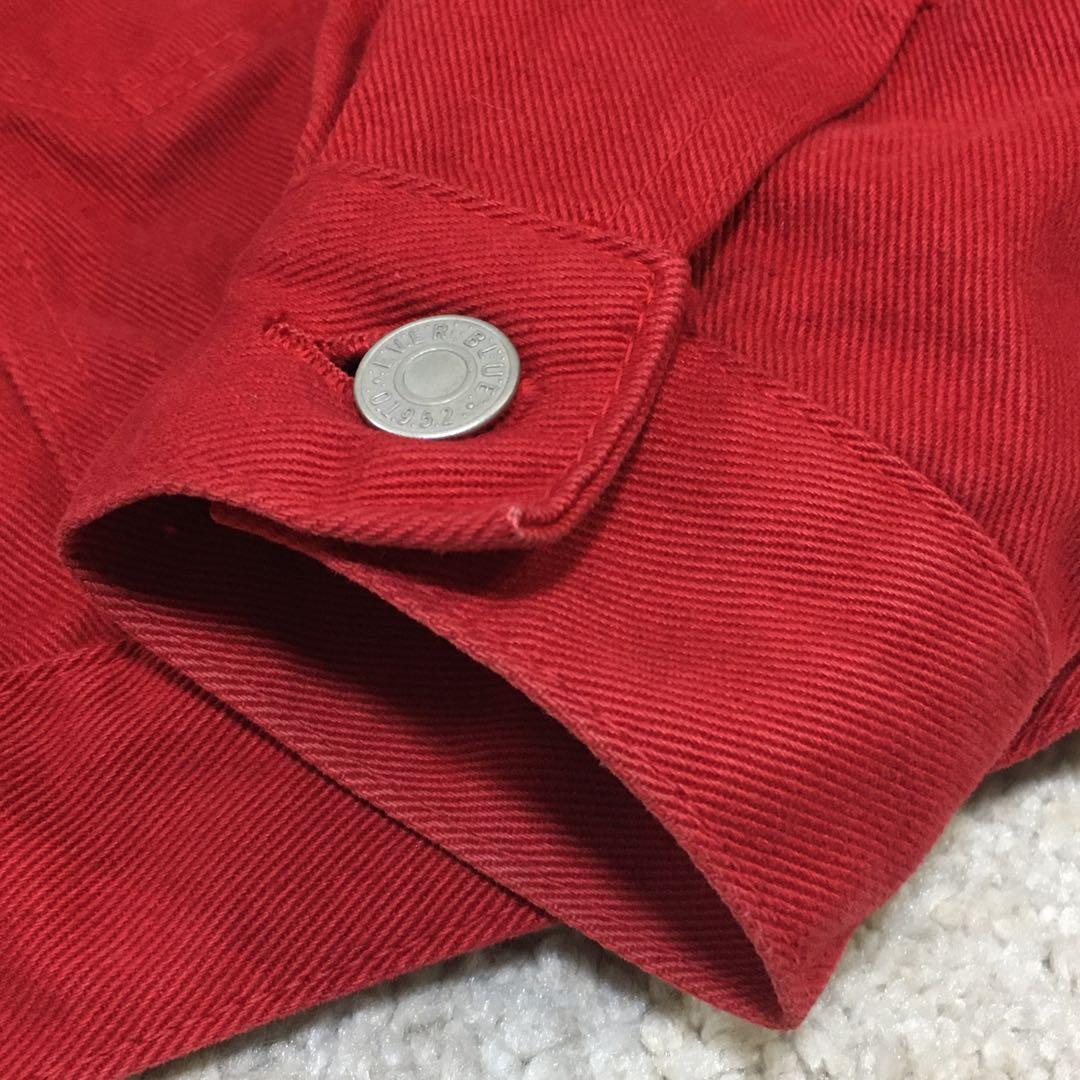 ヴィンテージ クロップド デニムジャケット 赤 短丈 後染め ガーメント