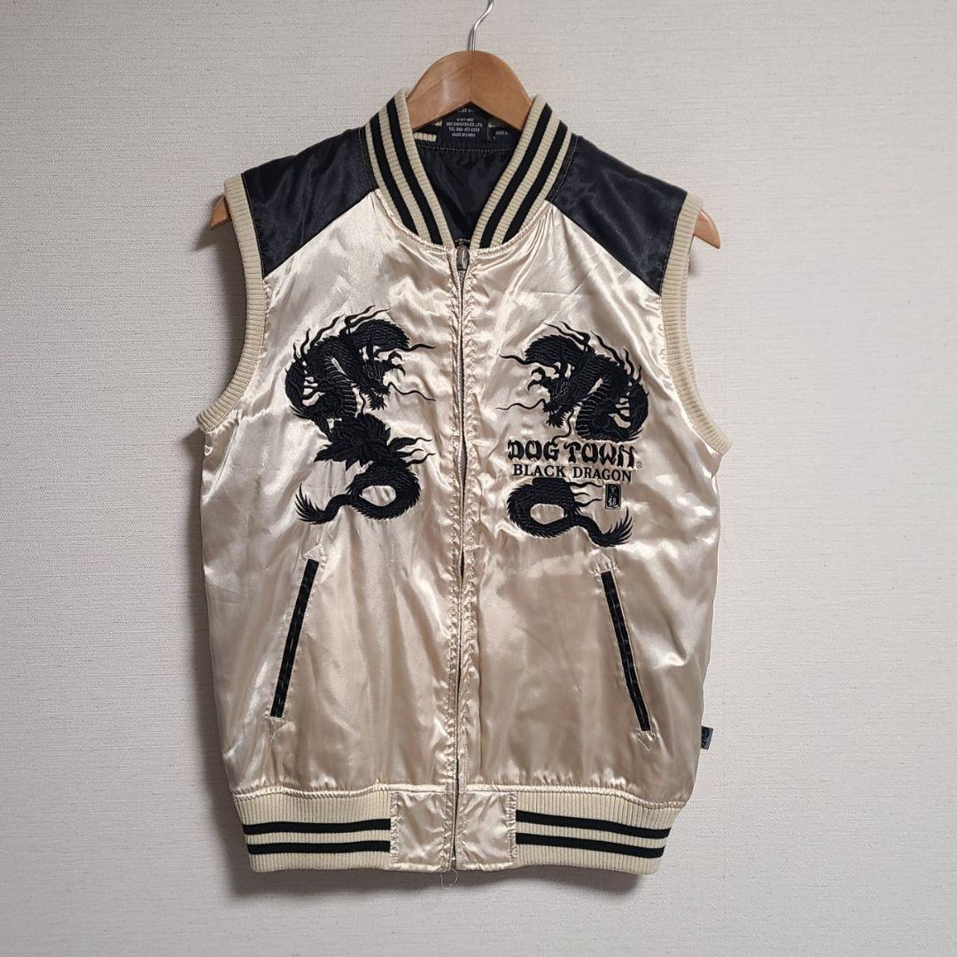 ドッグタウン 黒龍 スカジャン ベスト ロゴ 刺繍 M 希少 DOG TOWN
