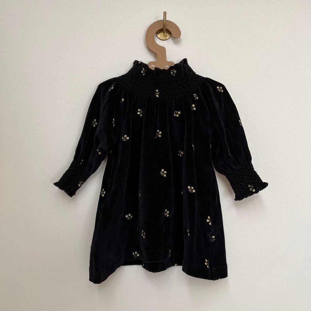 bebe organic ベロアワンピース　2Y セール】 ベロア フリル フレア ワンピース (90~140cm) （ワンピース