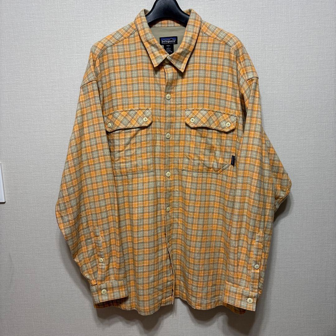 patagonia メンズ L 長袖ネルシャツ オレンジ系チェック　ポルトガル製