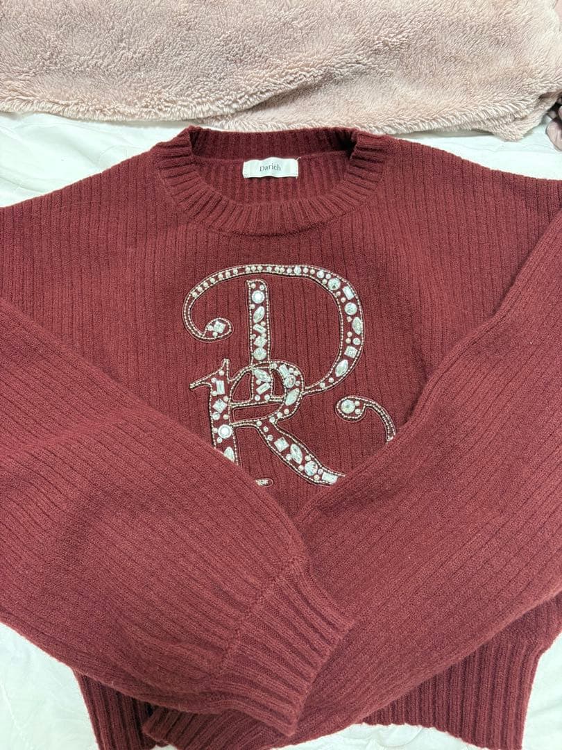 Darich ビジュー装飾 ニットセーター ダーリッチ Darich ビジューDRニットトップス （ブラック