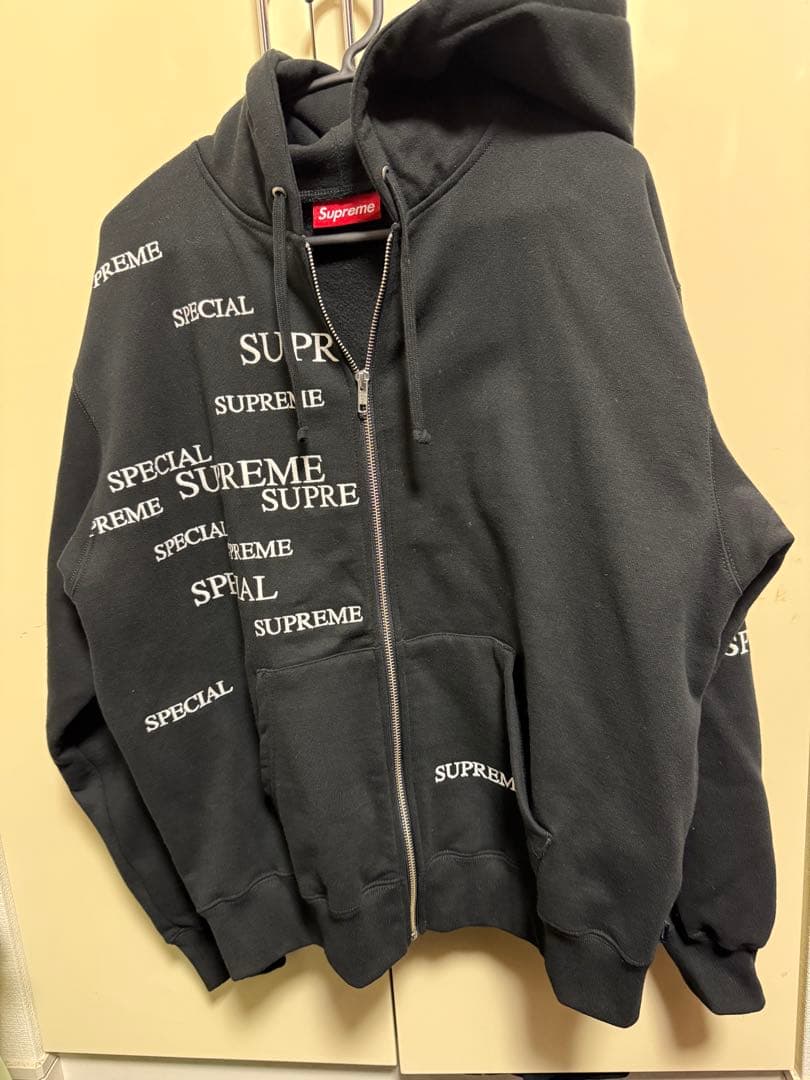 Supreme ブラック ジップパーカー M SUPREME シュプリーム 14AW Logo Tape Zip Up Black ジップパーカー 黒