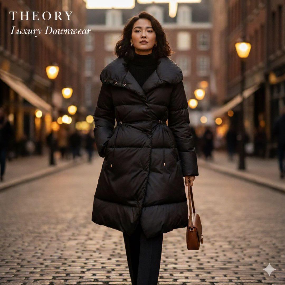 高級】 theory セオリー ダウンコート ブラック Aライン ロング M