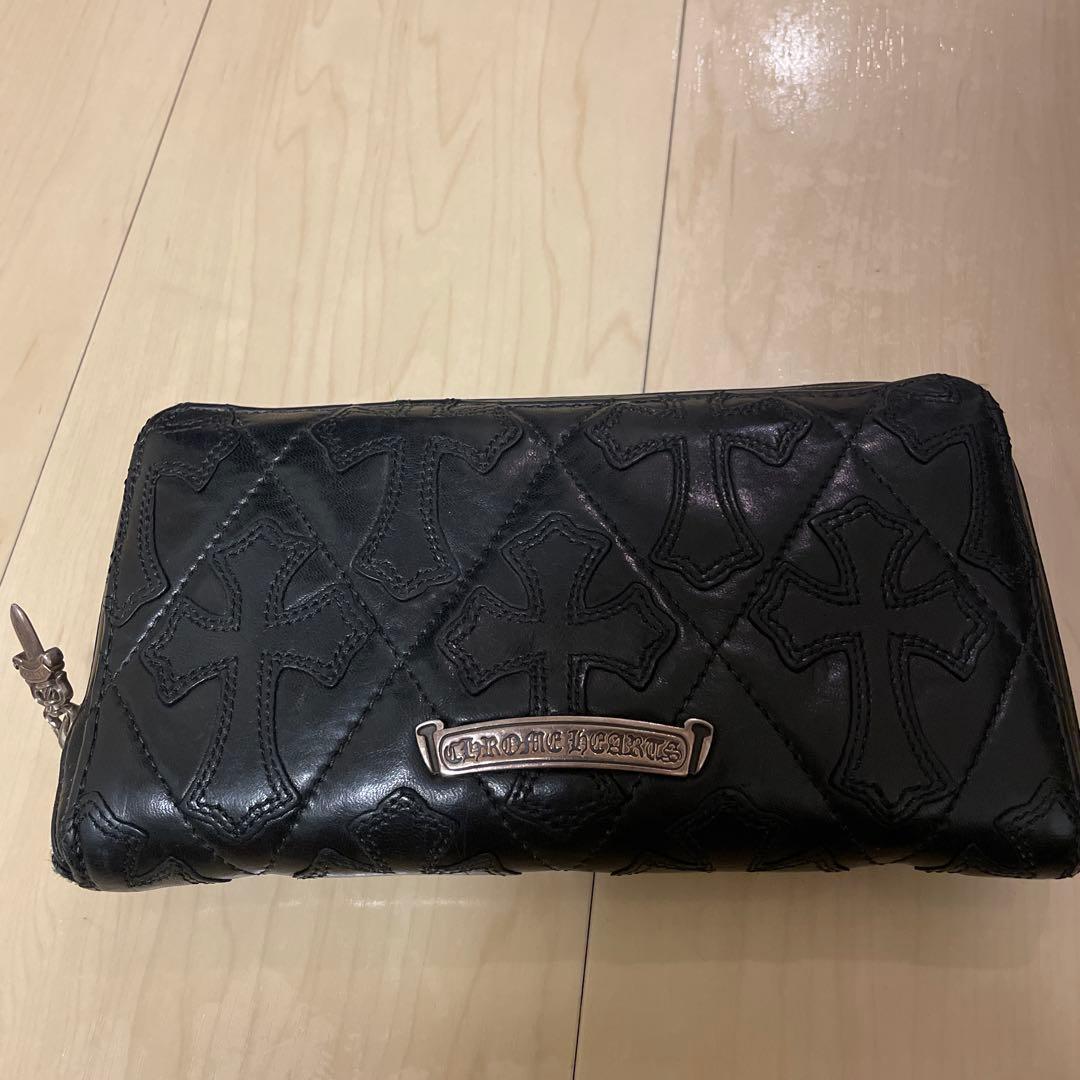 クロムハーツセメタリークロスキルティングレザーロングウォレット 財布 ブラック CHROME HEARTS クロムハーツ キルテッドシリーズ CHクロス