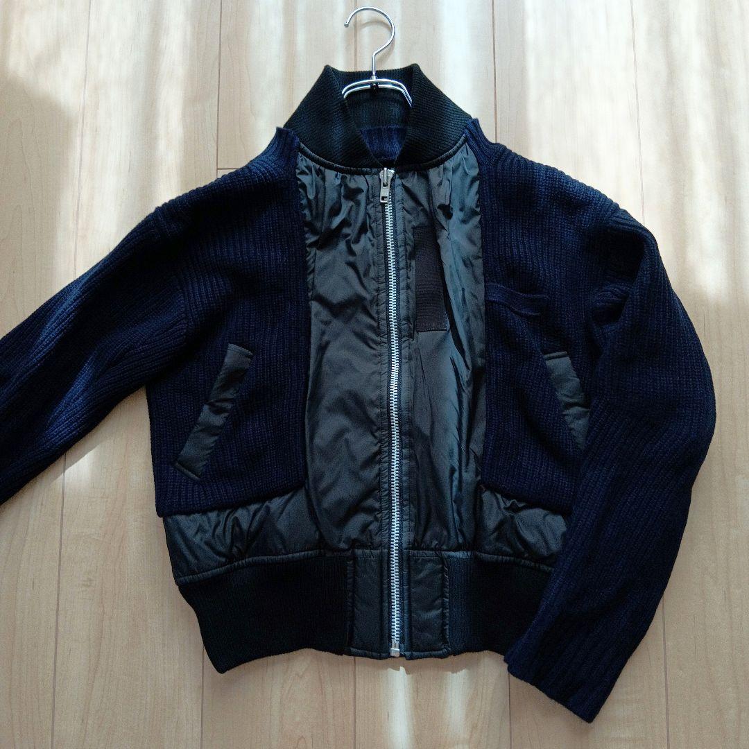 美品】sacai ニットドッキングMA-1 ブルゾン ネイビー - メルカリ