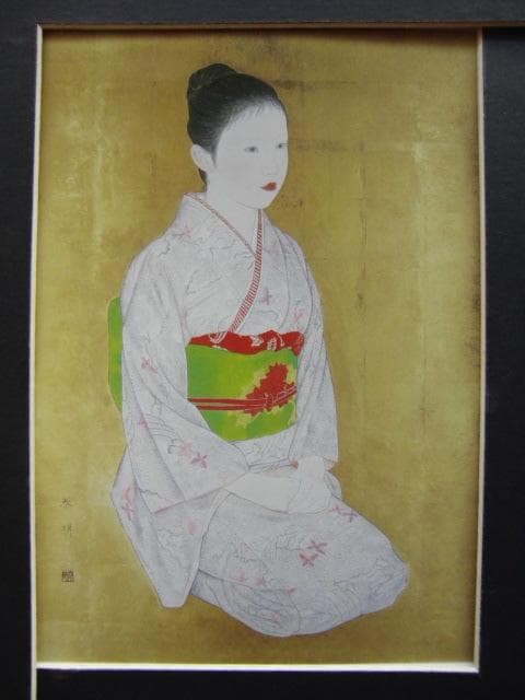 堀泰明、【薄紅】、希少な画集画、新品高級額 額装付、状態良好