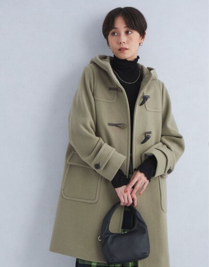 オリーブグリーン フード付きダッフルコート