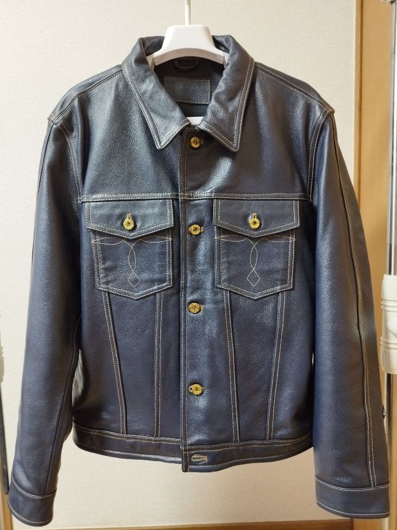 ライダースジャケット　革ジャン　牛革　ネイビー UABONI