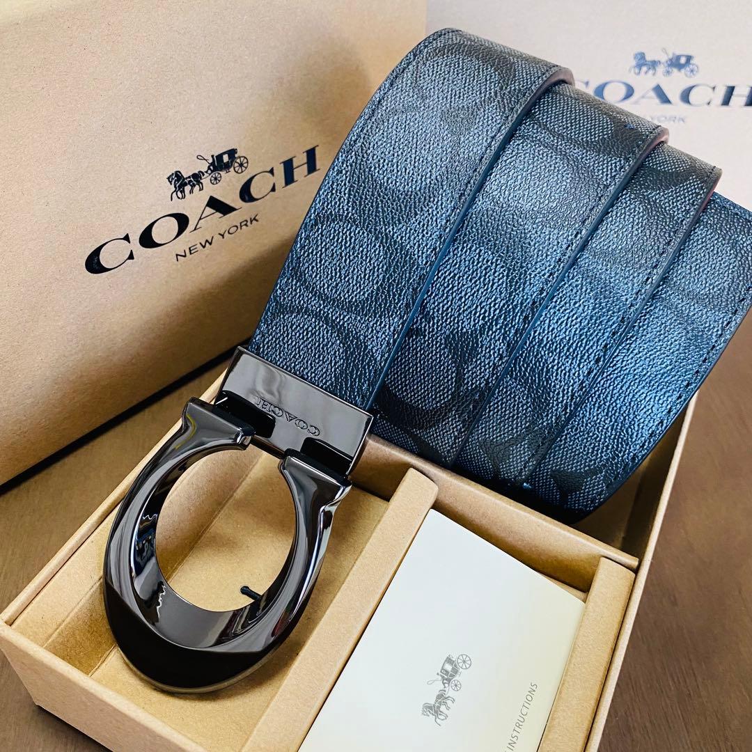 COACHコーチ新品正規品リバーシブルレザーベルト　回転バックル