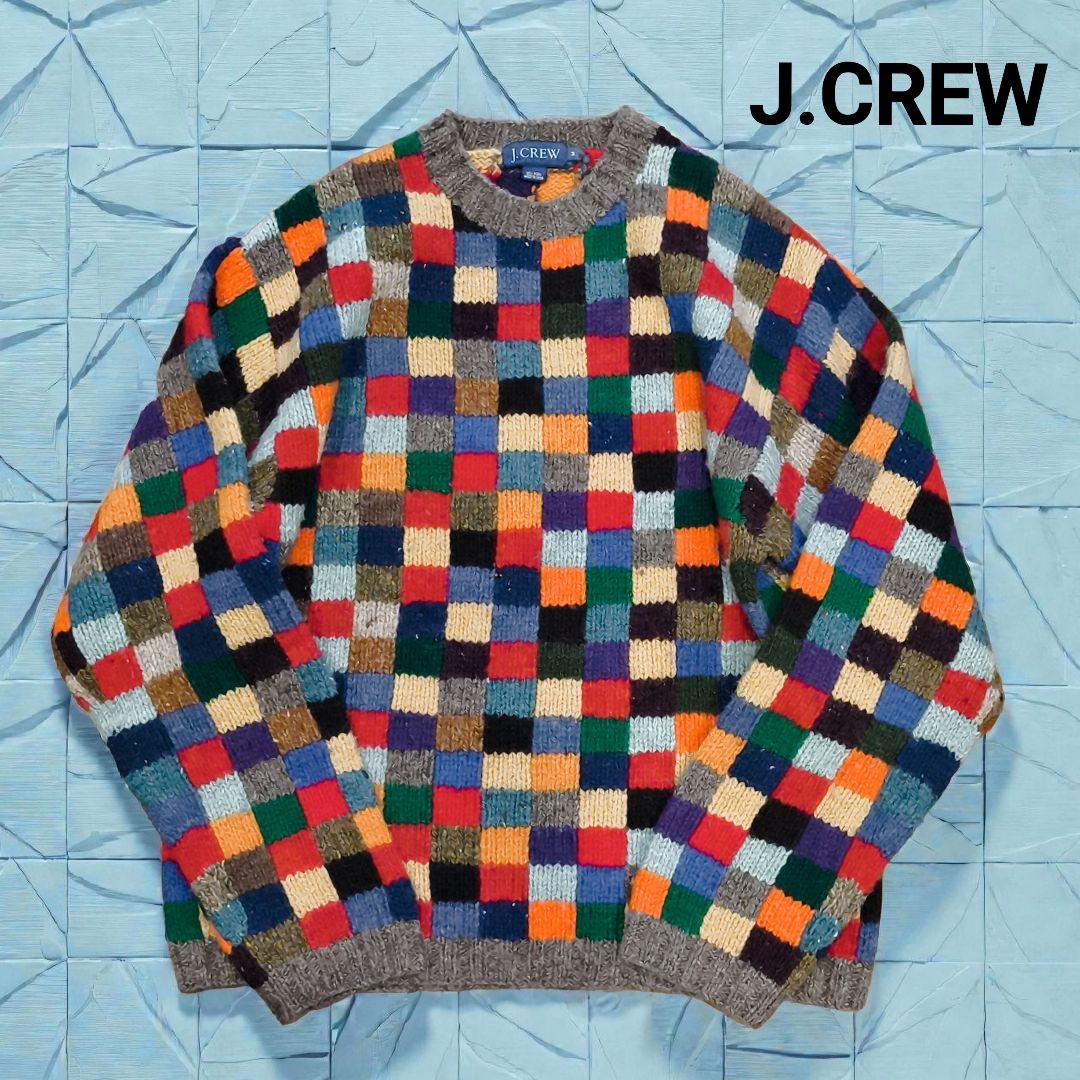 希少✨️90s名作‼️　J.CREW　モザイク柄　パッチワーク　ニット　男女兼用