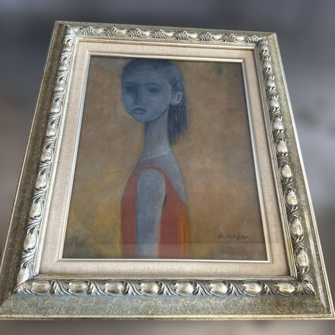 とても雰囲気がある素敵な女性の肖像 油彩画 サイン入り