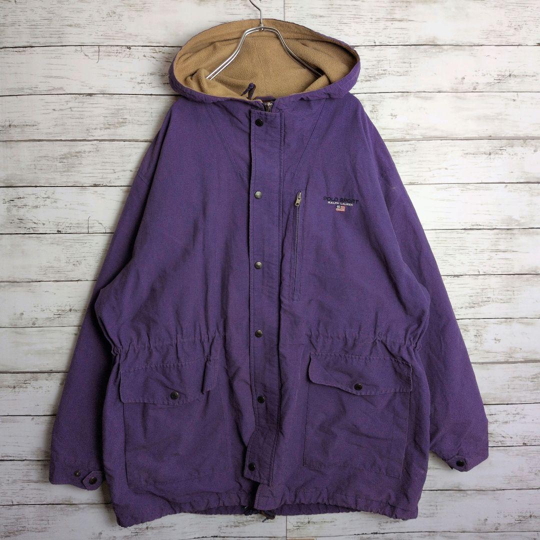 POLO SPORT フリース マウンテンパーカー 刺繍ロゴ XL パープル New Balance（ニューバランス） パーカー ポーラーフリースフルジップ