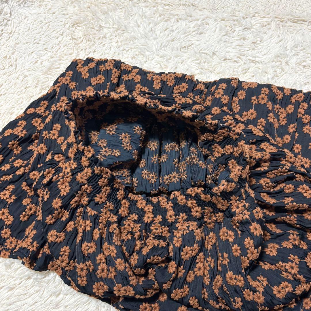 FUMIE TANAKA 花柄 フレア 刺繍 ギャザー ロング丈 ボタニカル