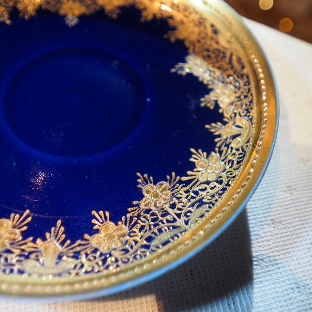 オールドノリタケ 金盛藍線帯華装飾紋 メイプルリーフ印 ペディスタル