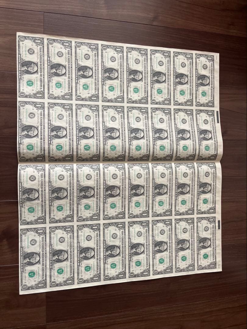 米国1ドル紙幣 未裁断シート コレクターズアイテム アメリカドル