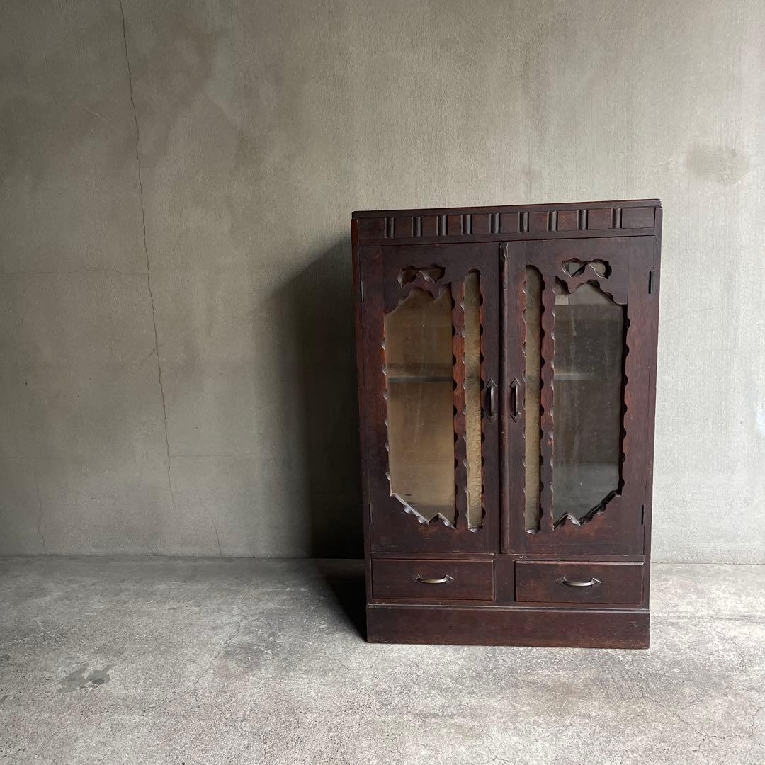 昭和レトロ　古い木製収納棚　飾り棚　キャビネット　アンティーク