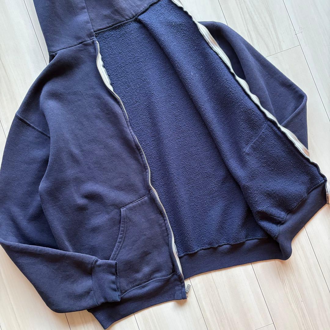 80s フルジップパーカー USA製 ナス紺 アルミジップ XL相当 フェード