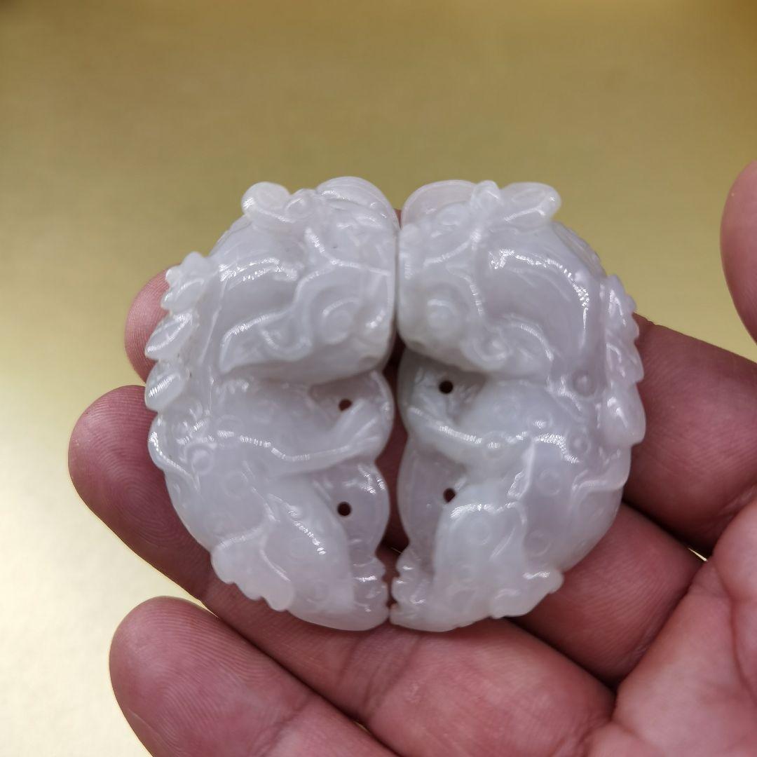 《整理番号:BH036》薄紫色翡翠彫刻貔貅(ヒキュウ)ペンダント二点セット