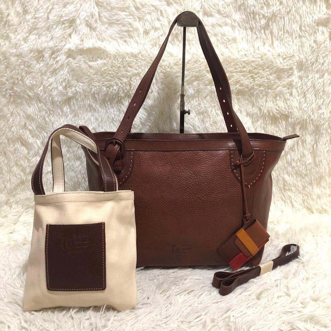 未使用✨ゲンテン　トスカ レザー　トートバッグ　工具ロゴ ミニハンドバッグ付き