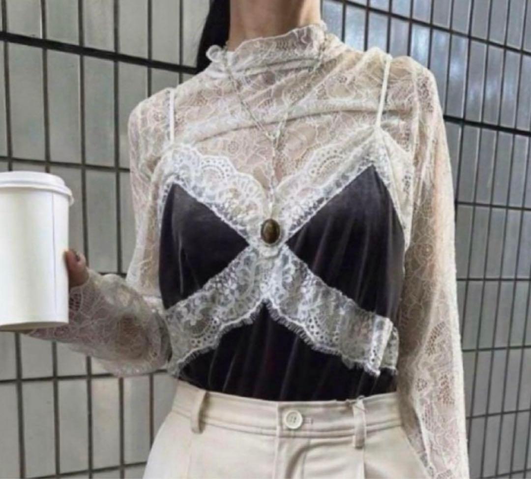 AMERI VELOUR CAMI SET LACE TOP