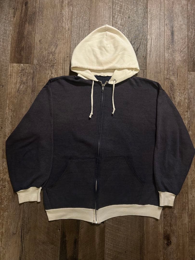 ヴィンテージ　ジップパーカー　50s 60s ツートン　ナス紺　フェード