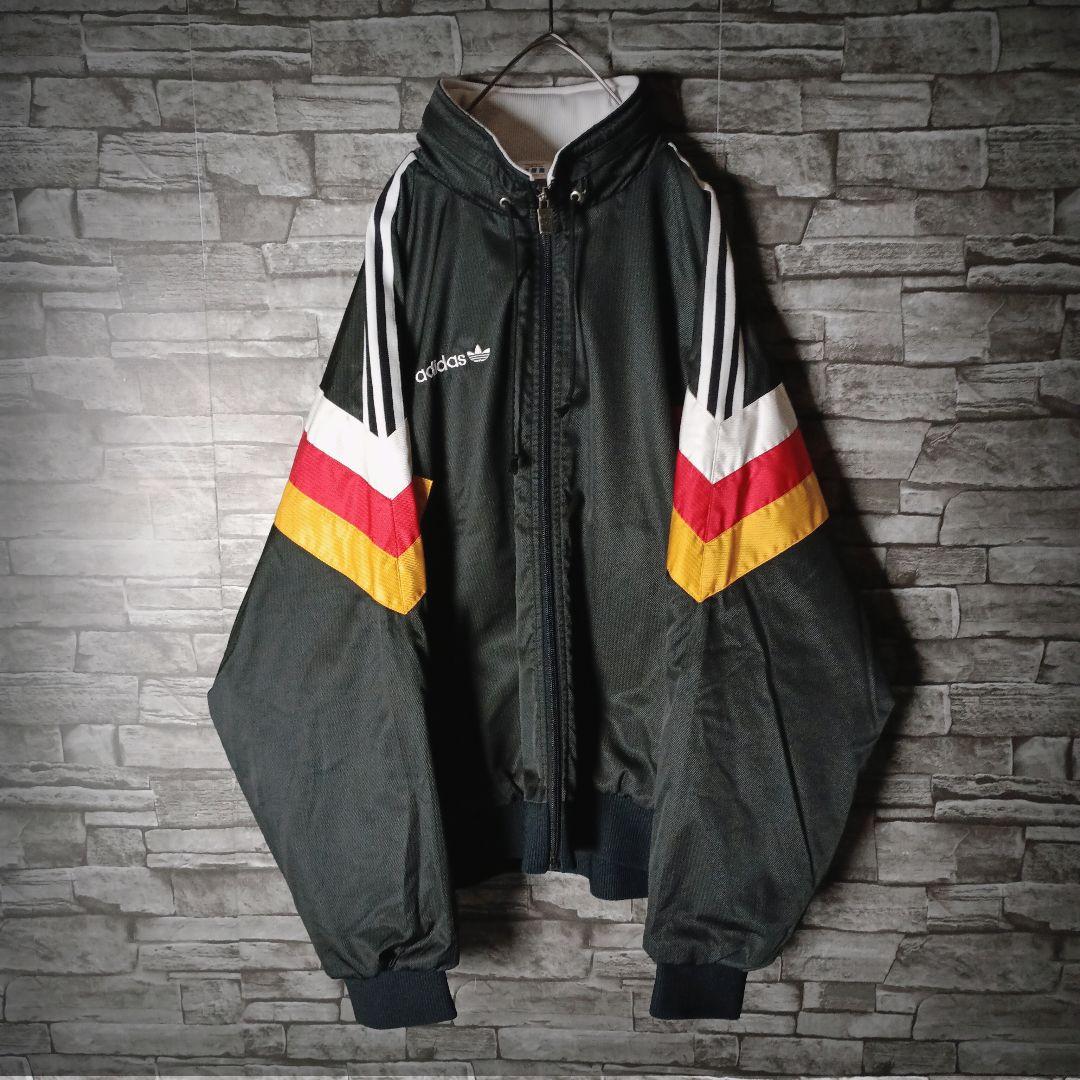 当時物☆90sアディダスナイロンジャケット デサント 刺繍ロゴ ワイド 短丈