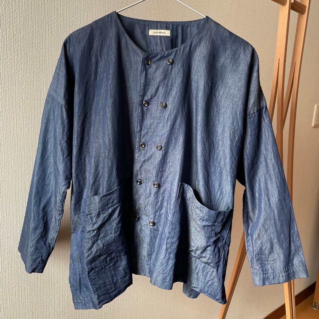 ズーズーダウ デッドストックデニム ダブルボタンシャツ インディゴ　新品