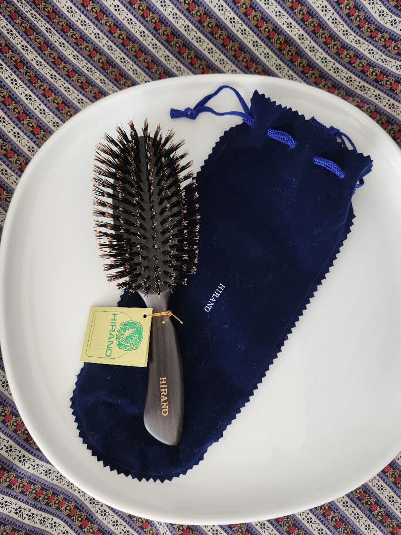 ファイナルセール平野　ヘアブラシ　新品未使用　手植え　猪毛　黒檀　専用袋&箱あり