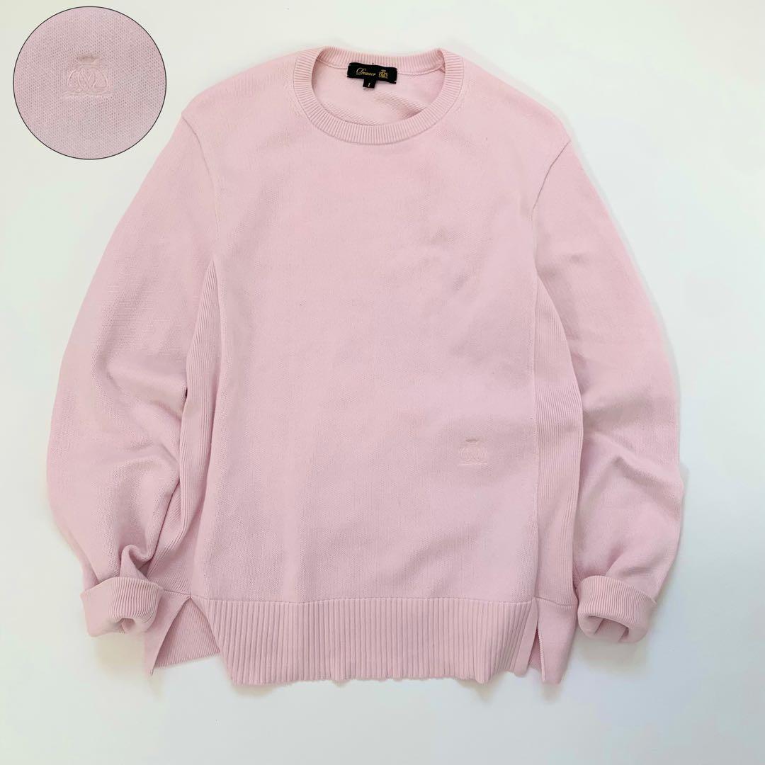 ドゥロワー 12Gインレイ編みリブクルーネック　ニット　ピンク　ロゴ刺繍